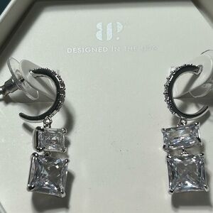 Clear Stone Silver Drop Earrings by BP.